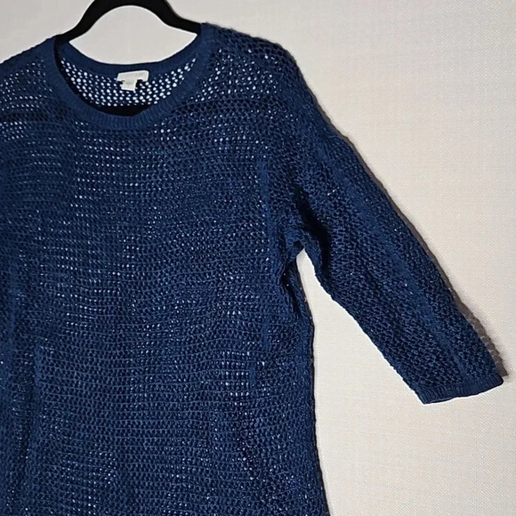 J. Jill Open Knit Sweater Teal Blue Linen Cotton Blend Women's Small - Picture 6 of 16